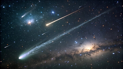 Wall Mural - Comets with Glowing Tails in Starry Space