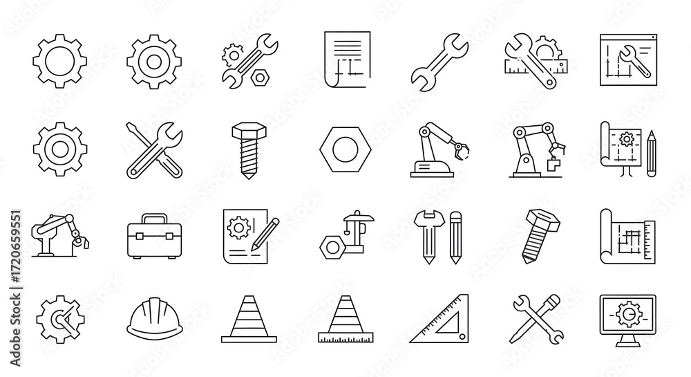 Engineering Icons Line Art Collection for Design Projects Stock Photo ...