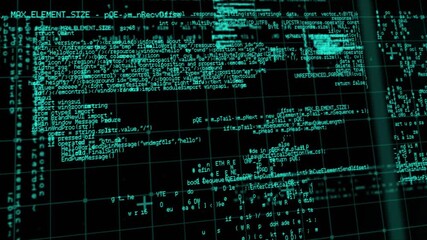 Wall Mural - Upon grid filling view, code interface scrolling, expanding, tilting and zooming to reveal data