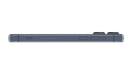 Dark gray smartphone, side view, buttons visible.