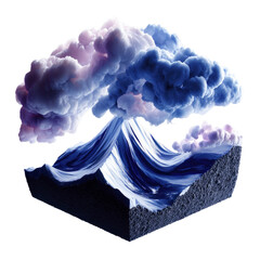 Wall Mural - Abstract mountain peak with flowing water dramatic storm clouds and textured ground