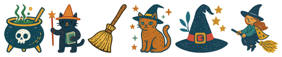 Wall Mural - PNG Whimsical Halloween witch elements, element set on transparent background