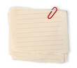 © Panupong - Urgent Post-it notes torn from old light brown paper with lines notebook stacked together with red paper clip isolated on transparent background or png file.