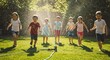 © Nur - Carefree Children Running and Playing Through a Garden Sprinkler on a Sunny Summer Day