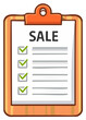 © ITyr - Clipboard Sale with Checkmarks List Illustration Deal Discount Offer Clearance Price Markdown Retail Purchase