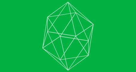 Wall Mural - Abstract polyhedron floating on transparent background, showing neon green wireframe technology