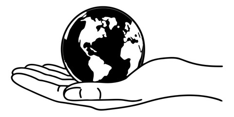 Hand holding globe world earth map global international travel continent geography environment care planet 100