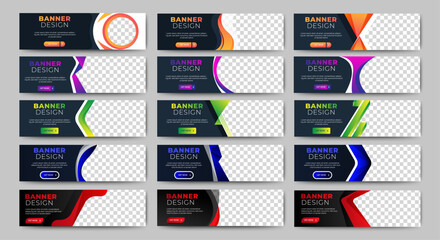 Wall Mural - set of horizontal corporate banner templates. Modern technology design, abstract background layout with photos. Editable Vector corporate and advertising business banner layout template. vector