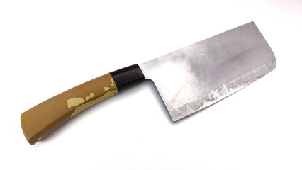 butcher knife with wooden handle isolated on white background