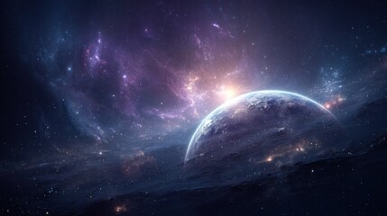 Wall Mural - a distant planet hovers amidst vibrant nebulae and twinkling stars in the vastness of space. this br