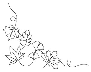 Wall Mural - continuous line drawing of autumn leaf handdrawn corner decorative minimalism
