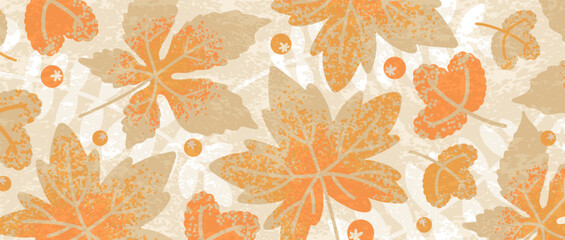 Wall Mural - autumn season pattern with abstract leaves. fall art vector background