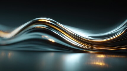 Wall Mural - Abstract Chrome Liquid Flowing in Smooth Fluid Waves and Curves