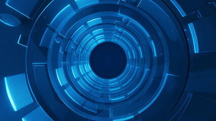 Wall Mural - Futuristic Blue Tunnel with Abstract Circular Design and Bright Light Effects