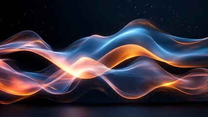 Wall Mural - Abstract flowing waves of blue and orange light against a dark backdrop