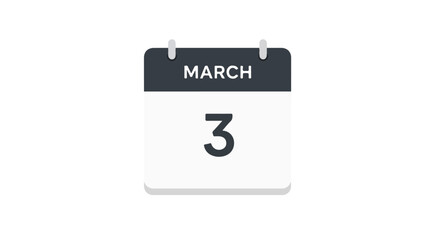Stylized minimalistic calendar icon illustration showing March third against clear backdrop providing design element for creative projects
