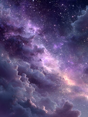 Wall Mural - Purple Galaxy Night Sky with Sparkling Stars and Clouds