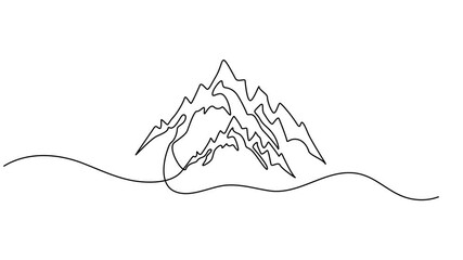Mountain continuous one line drawing animation, Video. Continuous linear drawing of abstract landscape on a mountain range background, with setting sun. High mountains and sun in a simple linear style