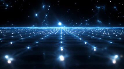 Wall Mural - Networked blue light field in a grid, receding perspective