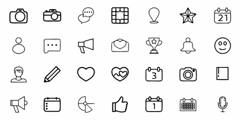 Collection of modern hand-drawn icon set perfect for web design, app interfaces, social media, and business communication, stylish and versatile
