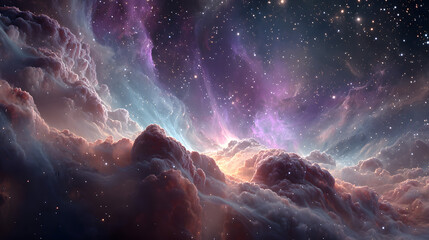 Wall Mural - Exploring Colorful Nebula Cloud with Stars in Deep Outer Space