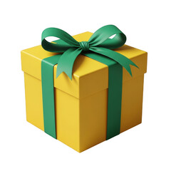 Wall Mural - Yellow gift box with green ribbon isolated on transparent background