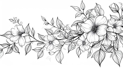  Monochrome Floral Branch with Roses and Leaves