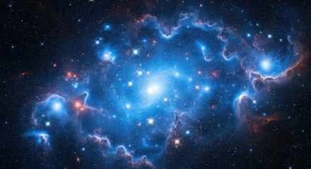 Wall Mural - Dazzling cluster of stars with blue and orange nebula dust in deep space