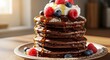 © Zegaiki - A decadent stack of chocolate pancakes, topped with fresh berries, whipped cream, and maple syrup.