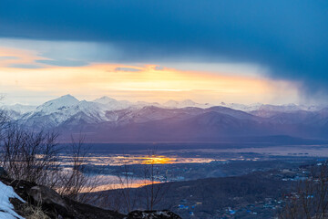 Wall Mural - sunset at Avacha Bay and Petropavlovsk-Kamchatsky