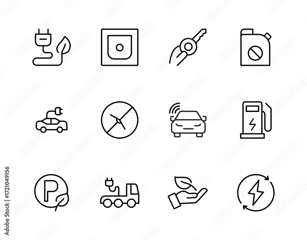 Electric Vehicle and Green Energy Icon Set – EV Charging, Eco Plug, No ...
