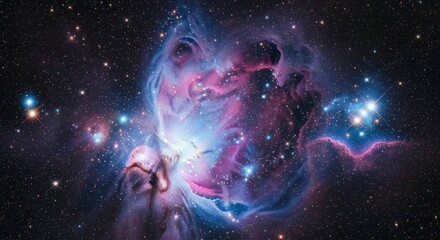 Wall Mural - Vibrant nebula; swirling pink, blue, and white gas in starry space