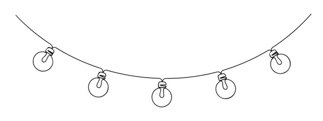 Wall Mural - Christmas garland in simple linear style. Garland with bulbs drawing with one continuous line.