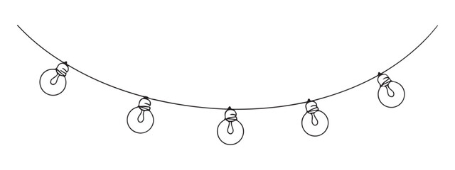 Wall Mural - Christmas garland in simple linear style. Garland with bulbs drawing with one continuous line.