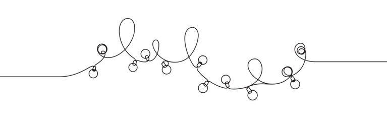 Wall Mural - Christmas garland in simple linear style. Garland with bulbs drawing with one continuous line.