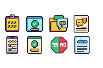 Wall Mural - Pixel art icon set for apps. retro, 8-bit, ui, colorful interface icons collection.