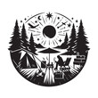 © minhajmia - Circular silhouette of a campsite with a person relaxing by a campfire under a starry night sky