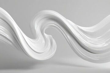 Wall Mural - Elegant white ribbon swirling in a continuous wave, flowing gracefully with smooth curves, reflecting light and creating a soft, modern, minimalist visual design.