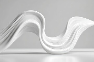 Wall Mural - A smooth, abstract white wave against a soft gray background, creating a sense of flow and modern elegance with clean lines and subtle reflections of light.