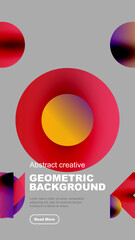 Wall Mural - Vibrant geometric shapes overlap gray backdrop. Red, purple hues dominate design, creating modern aesthetic. Text promotes background use.