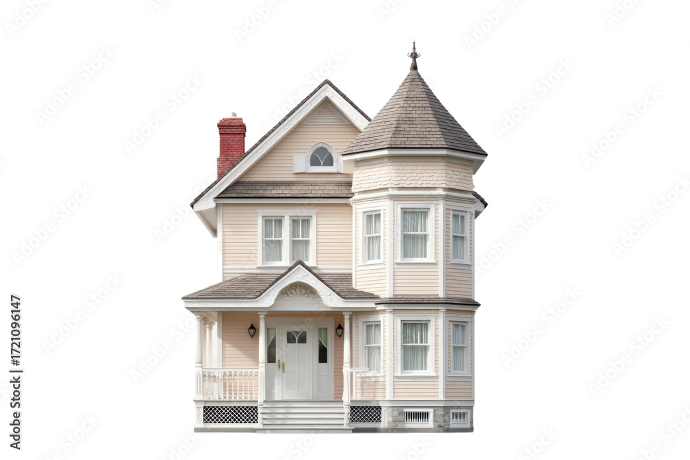 Victorian style house with turret and porch featuring a red brick ...