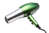 Green and silver hair dryer on a plain background isolated on a transparent background