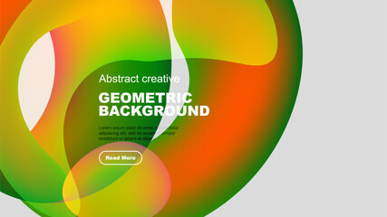 Wall Mural - Vibrant abstract shapes overlap, creating dynamic colorful background. Text promotes further exploration. Modern design elements present.