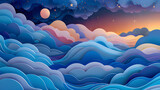 an art illustration of a full moon and clouds in the night sky, abstract space background, blue sky with clouds, blue sky with space, the sun and the moon, moon and stars, night sky with moon