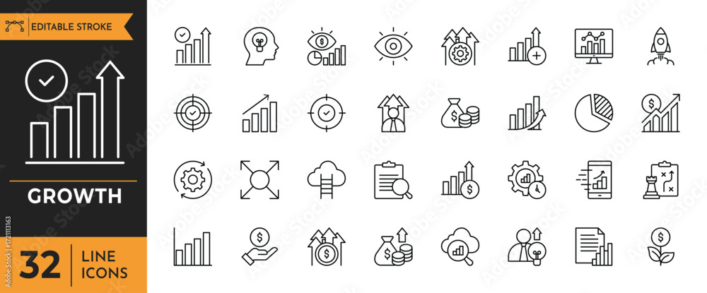 growth icon set. Editable stroke. Vector illustration Stock Vector ...
