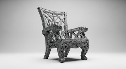 Geometric lattice chair design showcasing innovative skeletal structure and angular form
