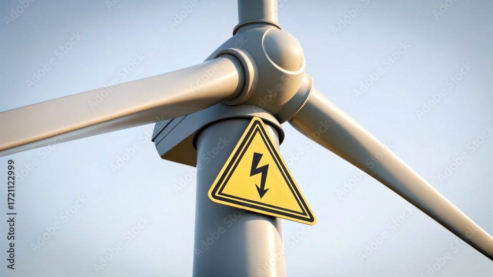Electrical Hazard Warning Wind turbine close-up showing electrical ...