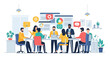 © narastockimages - Diverse business professionals engaged in a dynamic meeting, collaborating on strategic planning and data analysis within a modern corporate environment for project development and growth