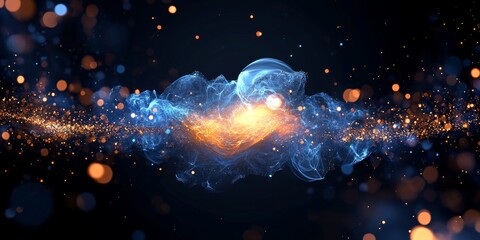 Wall Mural - Dynamic Whirling Vortex of Blue and Orange Energy Emanating Bright Light in Abstract Digital Art