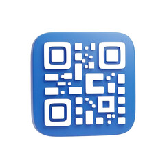 3d blue qr code icon on transparent background